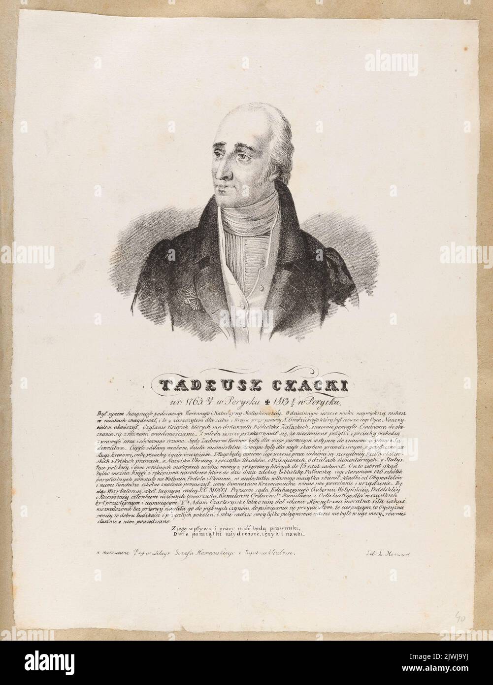 Ritratto di Tadeusz Czacki (dal ciclo: “Ritratti di re polacchi e personaggi famosi con una descrizione della loro vita”, Varsavia, 1829 e 1830). Kośmiński, Józef (Warszawa ; Zakład litografzny ; ca 1828-ca 1845), atelier litografico, Horwart, Ludwik (fl. 1821-1837), artista grafico Foto Stock