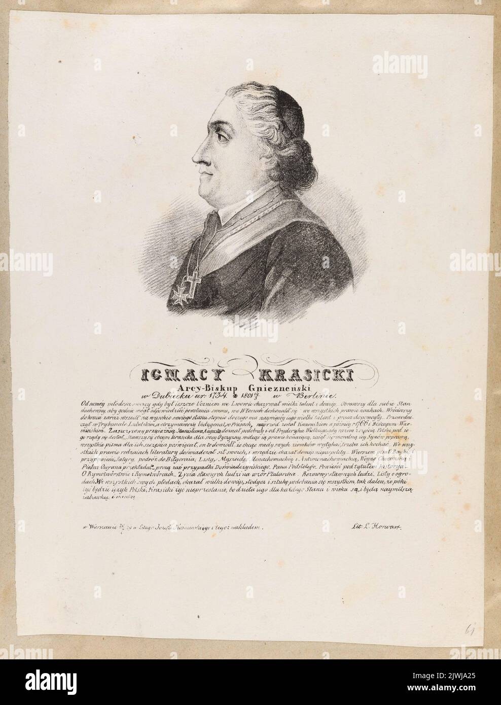 Ritratto di Ignacy Krasicki, Vescovo di Gniezno, poeta (dal ciclo: “Ritratti di re polacchi e personaggi famosi con una descrizione della loro vita”, Varsavia, 1829 e 1830). Kośmiński, Józef (Warszawa ; Zakład litografzny ; ca 1828-ca 1845), atelier litografico, Horwart, Ludwik (fl. 1821-1837), artista grafico Foto Stock