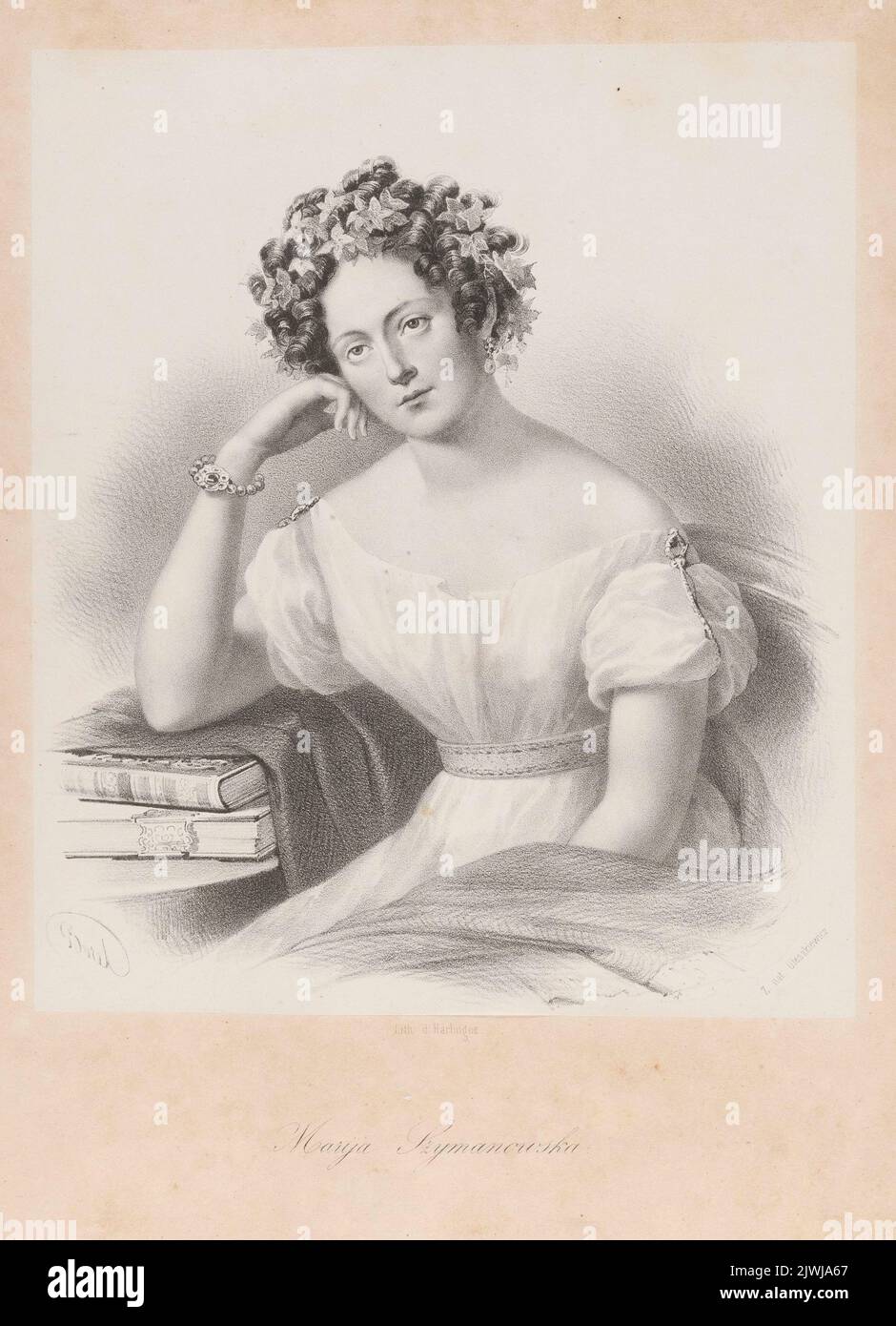 Ritratto di Maria Szymanowski. D'Harlingue, V. (Petersburg ; drukarnia ; fl. CA 1830-1860), atelier di litografia, Borell, P. (18..-1901), artista grafico, Oleszkiewicz, Józef (1777-1830), disegnatore, cartoonista Foto Stock
