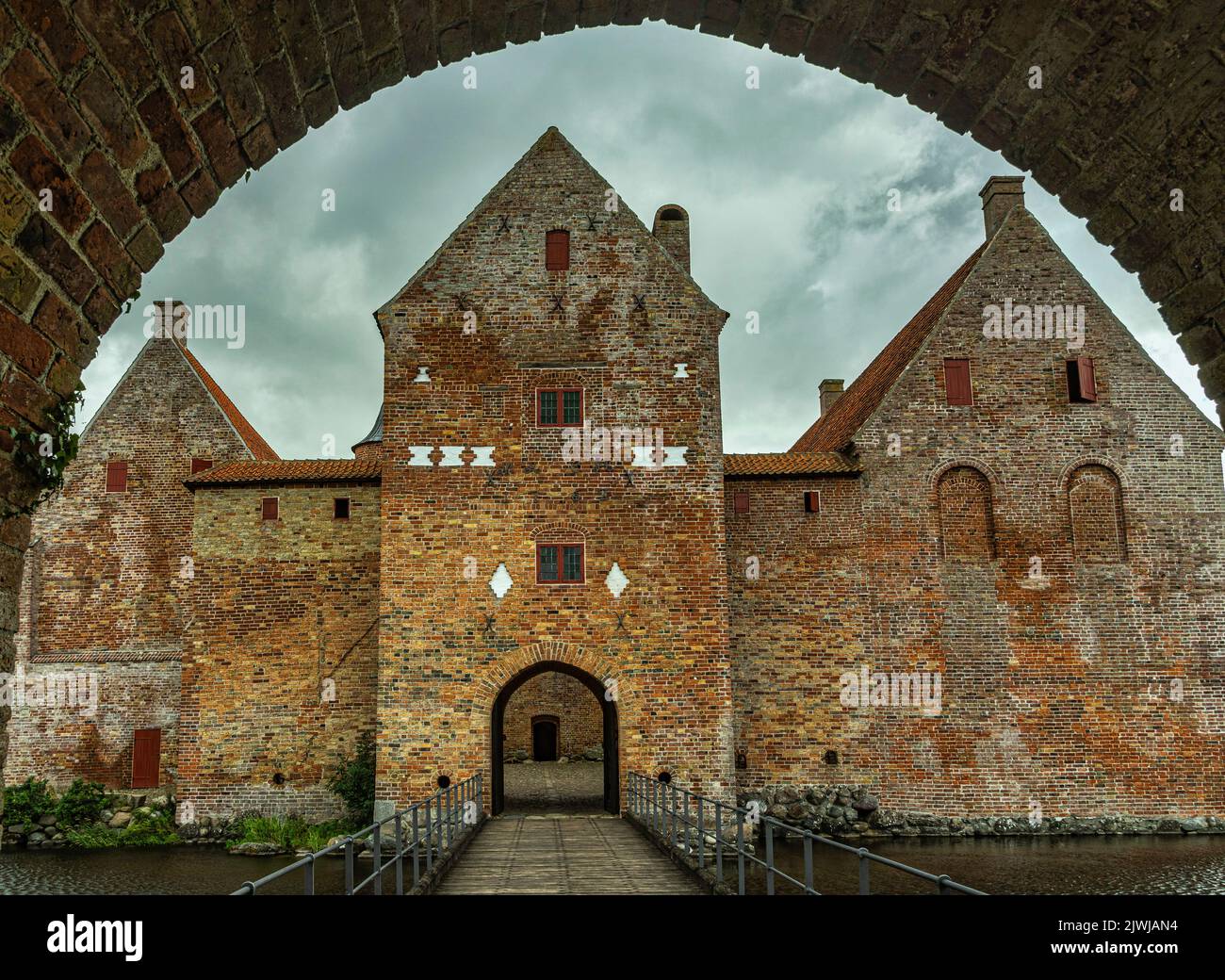 Il castello di Spøttrup, costruito nel 1520 su richiesta del vescovo di Viborg, è una fortificazione situata in Danimarca. Skive, Jutland centrale, Danimarca, Europa Foto Stock