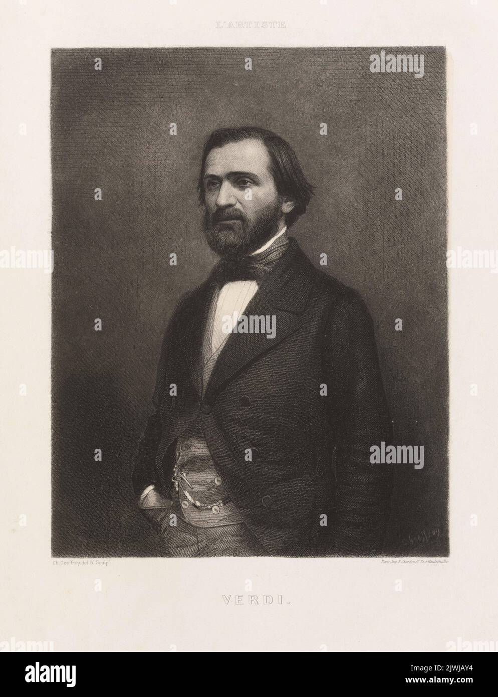 Ritratto di Giuseppe Verdi. Chardon, Francis ainé et Fils (Paryż ; drukarnia ; ca 1821-1880), tipografia, Geoffroy, Michel Charles (1819-1882), artista grafico Foto Stock