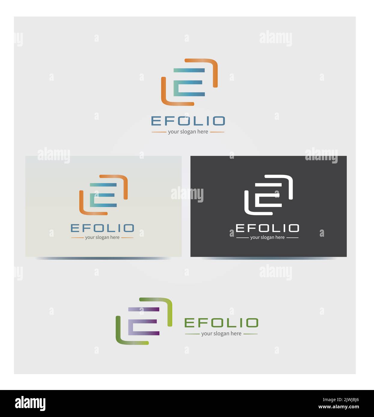 Icona lettera e, Logo per le aziende, Card Mock up in diversi colori Illustrazione Vettoriale