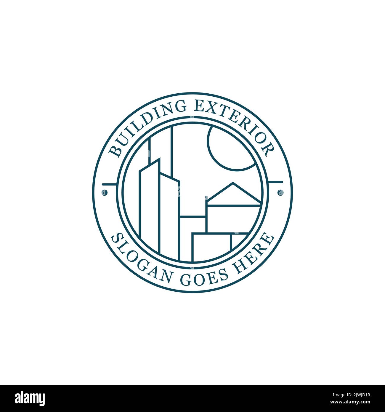 semplice logo esterno edificio con forma, ideale per il settore immobiliare, design logo aziendale edificio Illustrazione Vettoriale