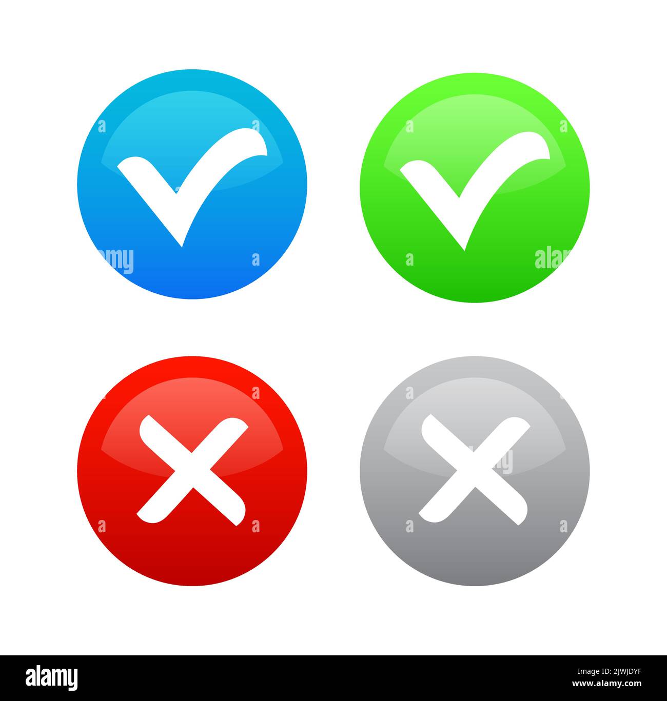 Sì - Nessuna icona colorata rotonda vettoriale, illustrazione OK e X per Web, app mobili e stampe. Illustrazione Vettoriale