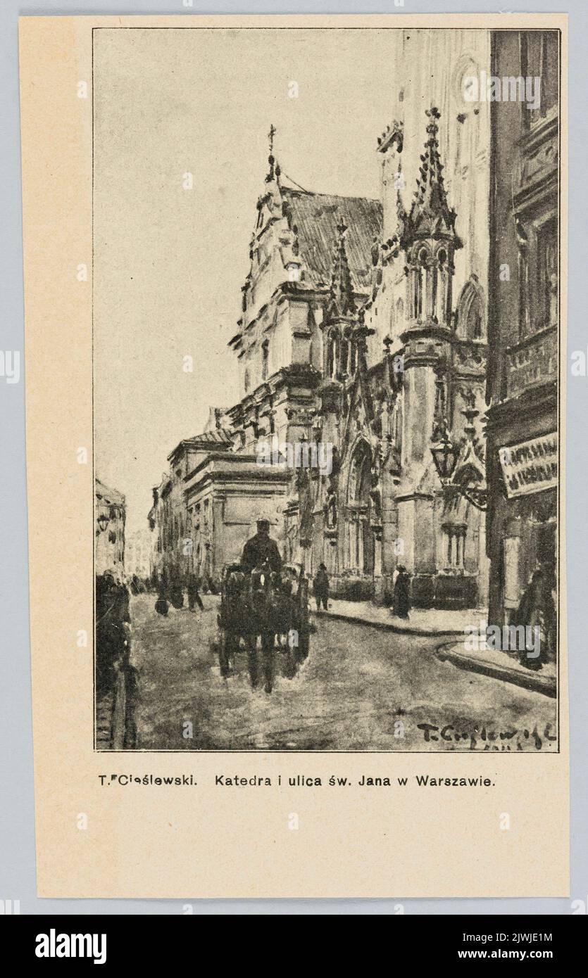 Riproduzione di un dipinto: Tadeusz Cieślewski (1870-1956), la cattedrale e la strada di San Giovanni a Varsavia; illustrazione di una rivista. Sconosciuto, editore Foto Stock