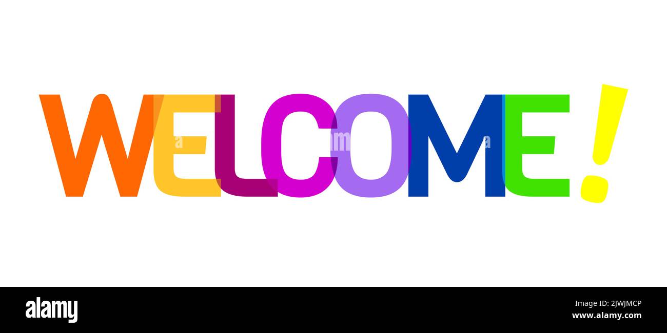 Banner di benvenuto con lettere dai colori vivaci. Illustrazione del vettore piatto Illustrazione Vettoriale