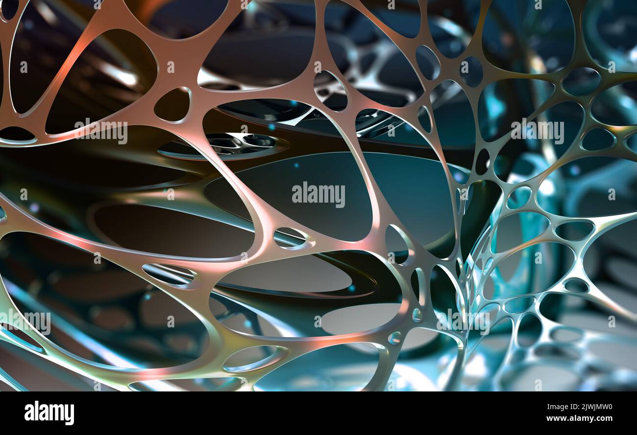 Le tecnologie informatiche del futuro. Rete neurale di un organismo sintetico. Astratto, hi-tech 3D illustrazione. Connessioni neurali nella mente artificiale Foto Stock