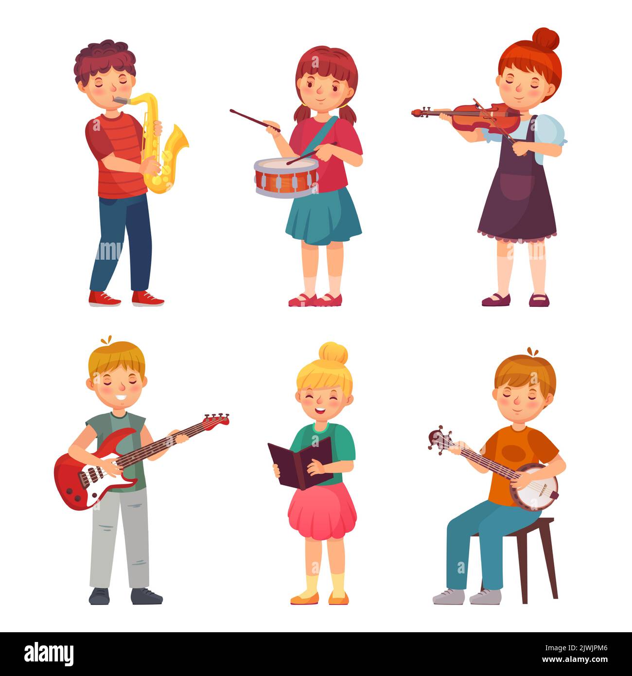I bambini orchestra suonano chitarra e violino Illustrazione Vettoriale