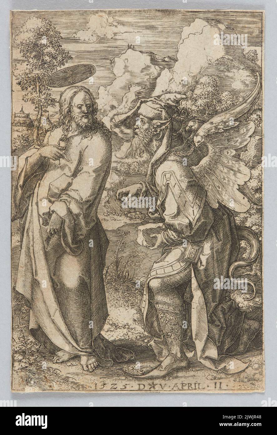 La tentazione di Cristo. Vellert, Dirk Jacobsz, Mistrz DV z gwiazdą (Star) (fl. CA 1511-1547), artista grafico Foto Stock