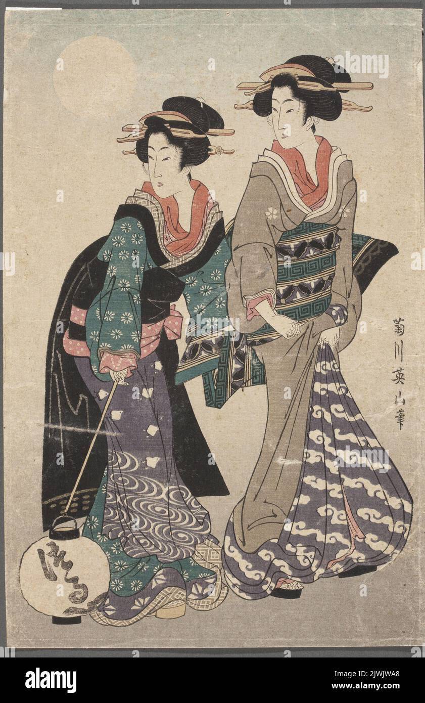 Due bellezze con una lanterna. Kikugawa, Eizan (1787-1867), artista grafico Foto Stock