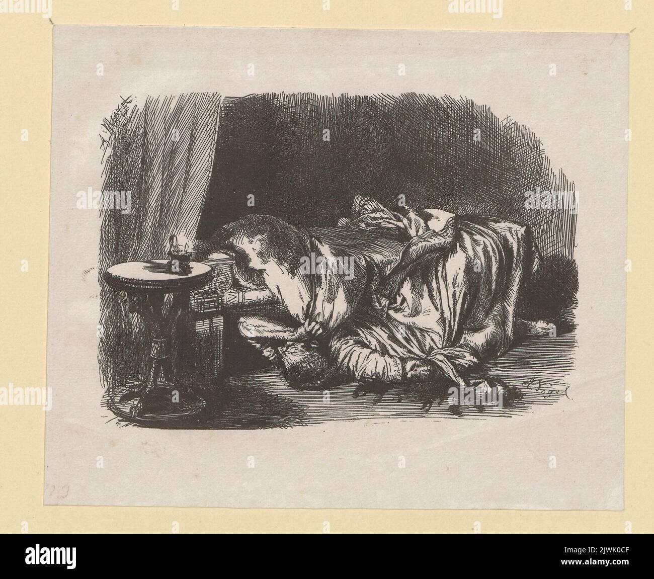 Vignette zur "Rede des Cato von Utica an seinen Sohn und die Freunde vor seinem Tode". Menzel, Adolph (1815-1905), disegnatore, cartoonista, Vogel, Johann Phillip Albert (1814-1886), taglialegno Foto Stock
