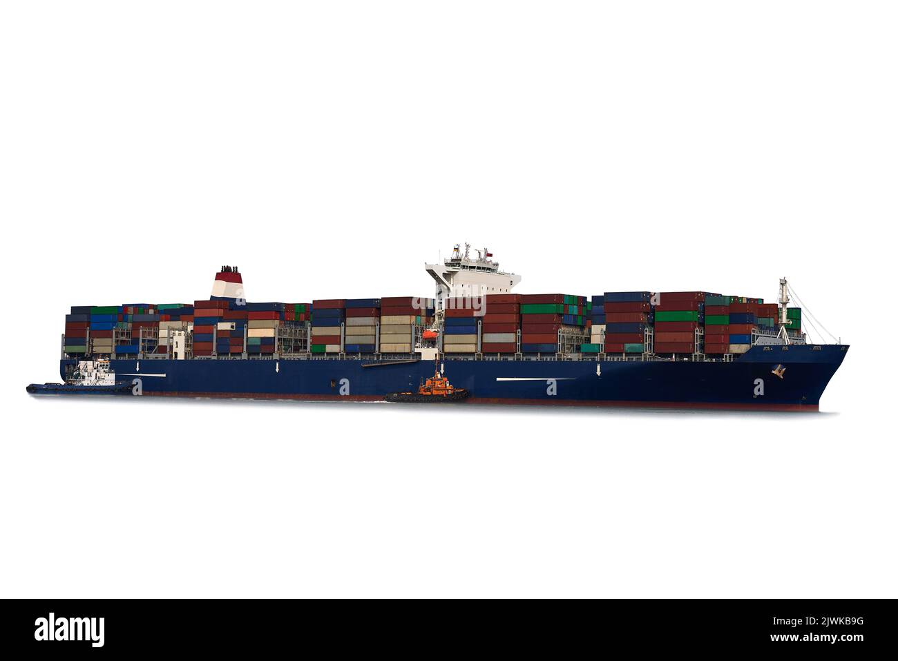 Container Cargo nave isolato su sfondo bianco, trasporto merci e logistica, spedizione container per la rete di trasporto acqua Foto Stock
