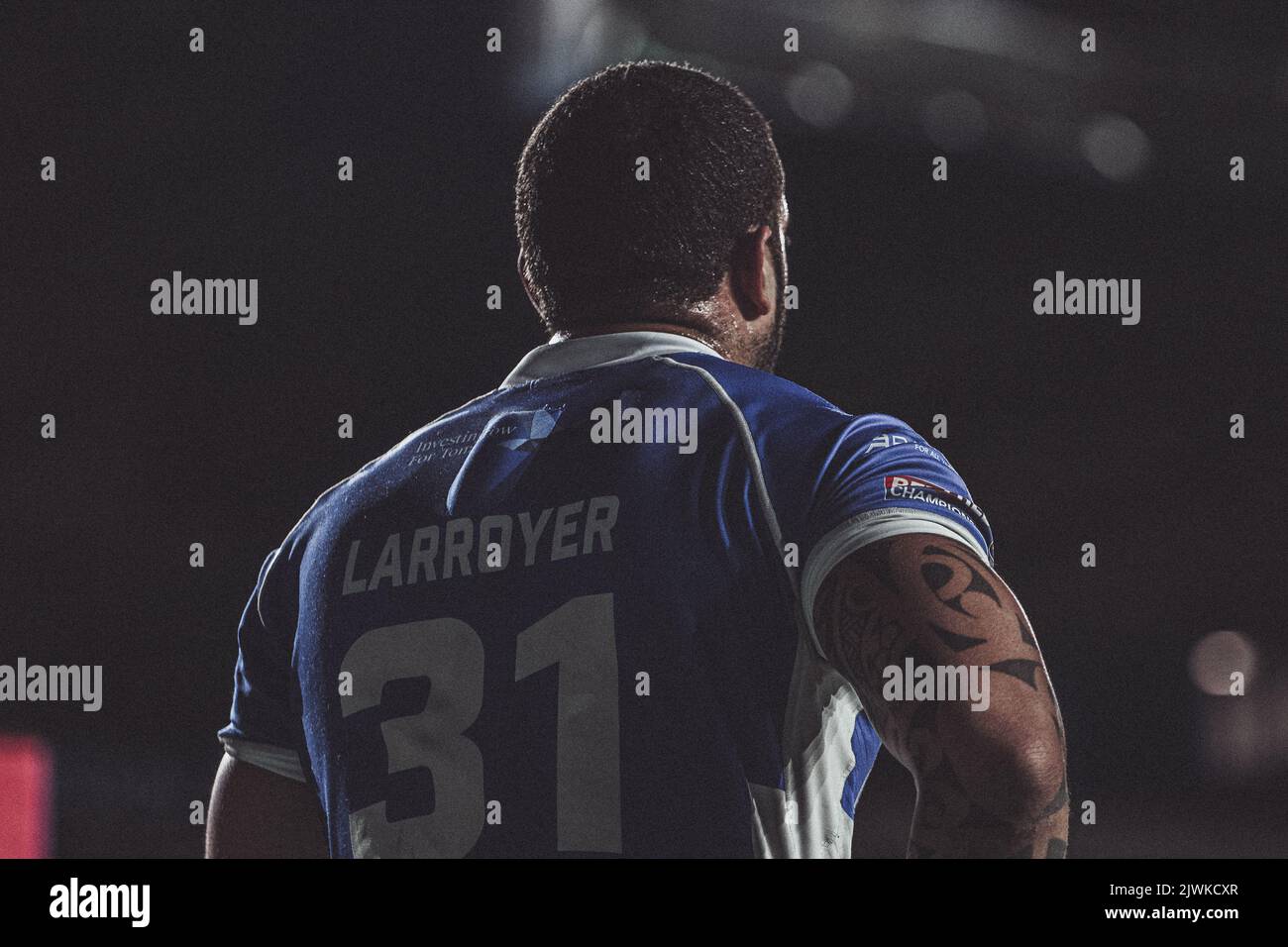 Kevin Larroyer per Halifax al DCBL Stadium, Widnes, Inghilterra. 5th settembre 2022. Betfred Championship, Widnes Vikings contro Halifax Panthers Foto Stock