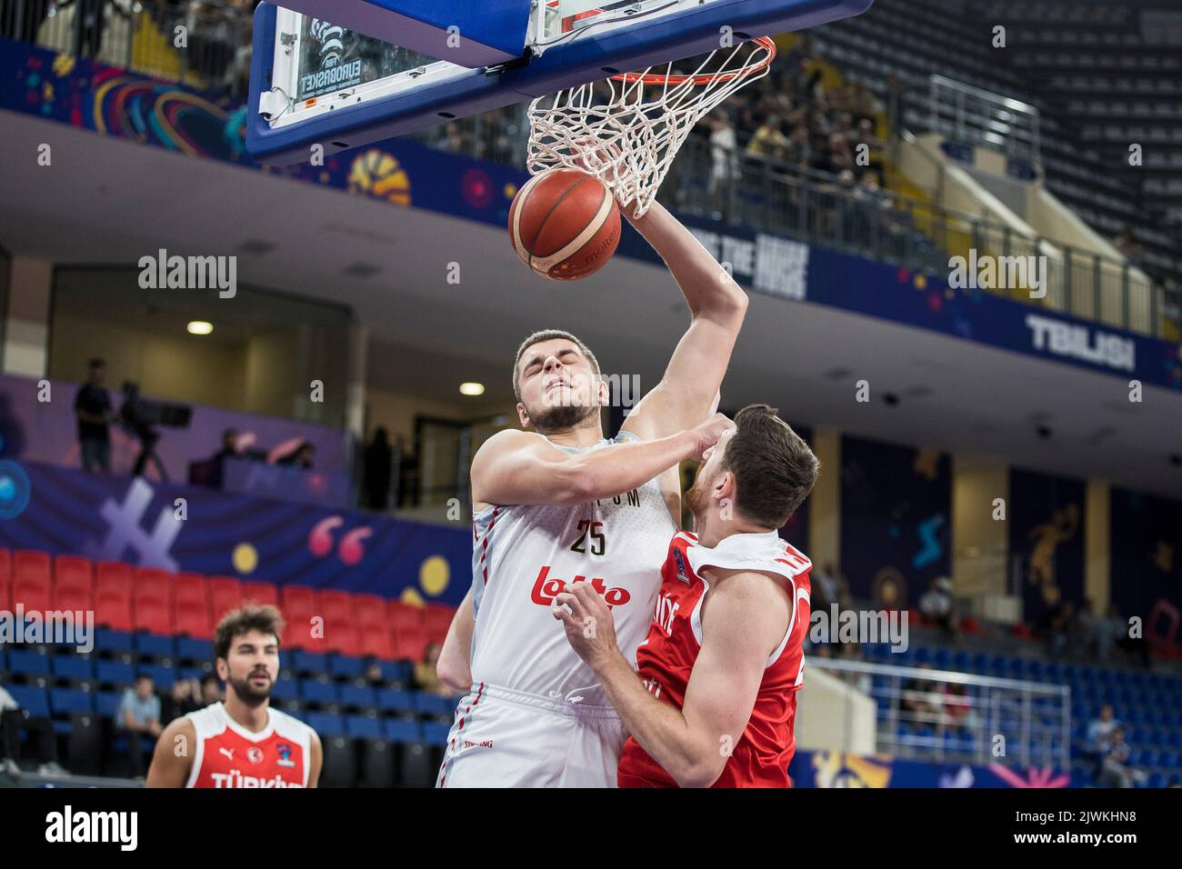 Haris Bratanovic del Belgio, nella foto di una partita di basket tra la Turchia e i Lions belgi, martedì 06 settembre 2022, a Tbilisi, Georgia, partita 4/5 nel gruppo A del torneo EuroBasket 2022. Il Campionato europeo di pallacanestro si svolge dal 1 settembre al 18 settembre. FOTO DI BELGA NIKOLA KRSTIC Foto Stock