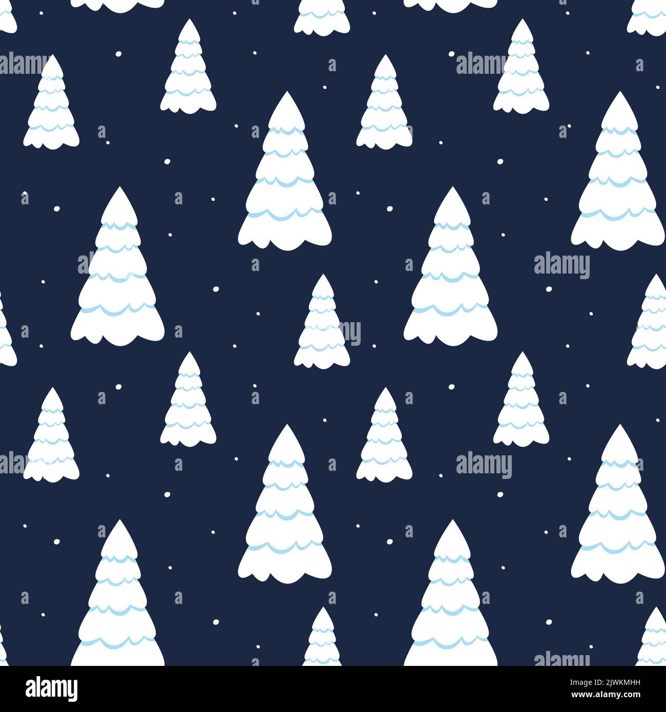 Inverno snovy foresta di abeti senza cuciture modello. Sfondo blu scuro per carta da imballaggio, striscioni, web design, scrapbooking Illustrazione Vettoriale