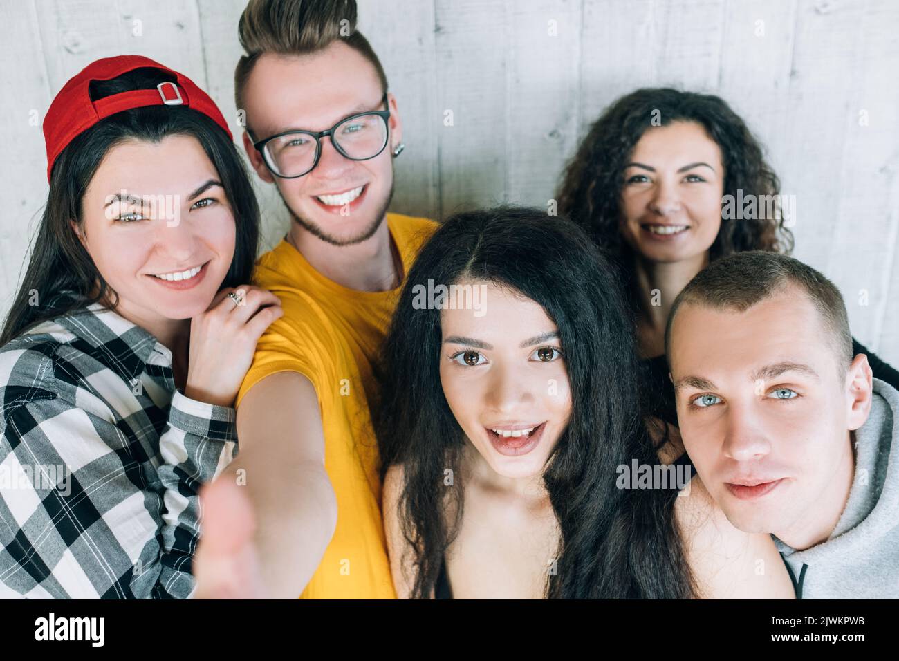 squadra di giovani unità tempo libero stile di vita selfie gruppo Foto Stock