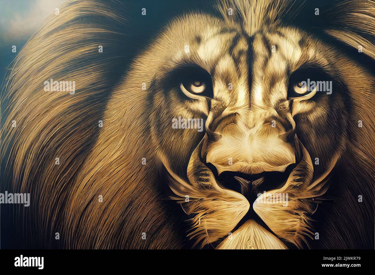 Illustrazione grafica graffiti di un leone forte. Figura ideale per l'uso virtuale o stampato. Foto Stock