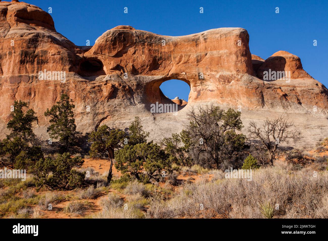 Tunnel Arch nella sezione Devil's Garden dell'Arches National Park, Moab, Utah. Foto Stock
