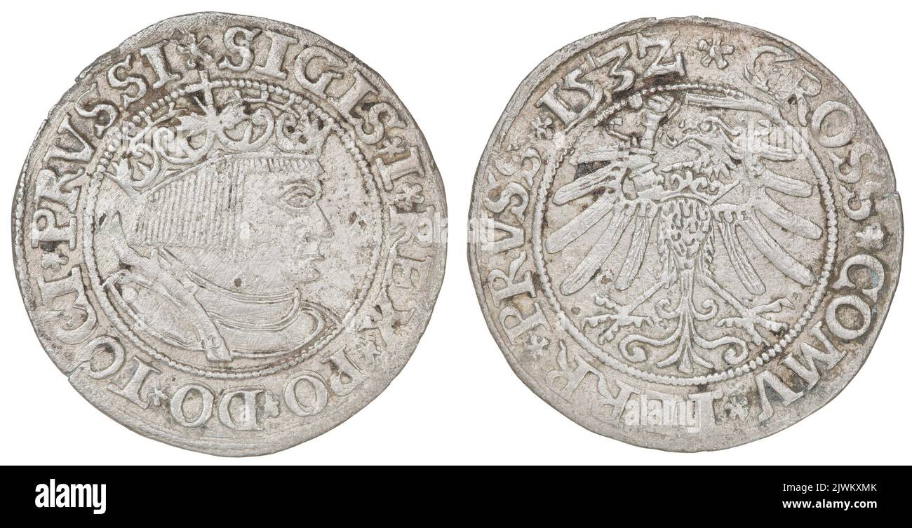 Groschen prussiano. Zygmunt i Stary (Król polski ; 1506-1548) Foto Stock