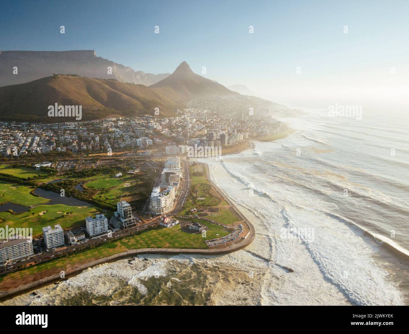 Vista aerea da Green Point su Città del Capo, Capo Occidentale, Sud Africa Foto Stock