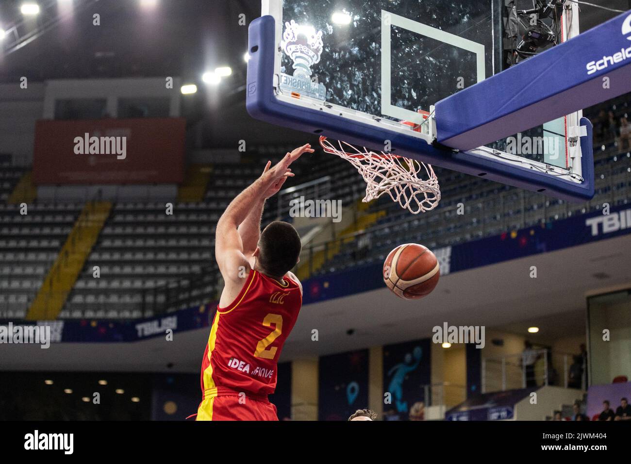 Dee Bost di Bulgaria visto durante il Day 4 Gruppo A della FIBA EuroBasket 2022 tra Montenegro e Bulgaria a Tbilisi Arena. Punteggio finale; Montenegro 91:81 Bulgaria. (Foto di Nicholas Muller / SOPA Images/Sipa USA) Foto Stock