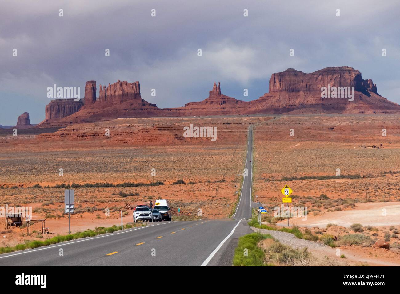 Monument Valley, Utah: La vista classica da Forrest Gump Point sulla US 163 Foto Stock