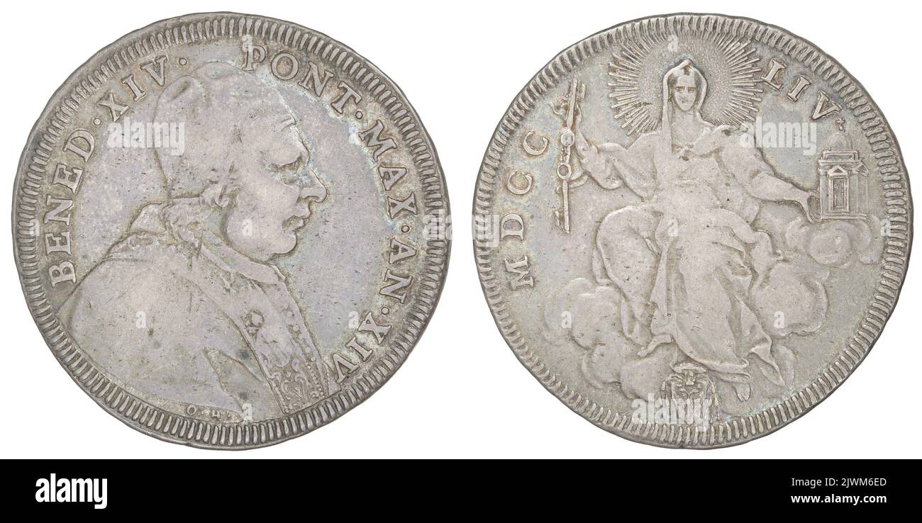 mezzo scudo. Państwo Kościelne, Benedict XIV (papież ; 1740-1758), governatore, Hamerani, Ottone (1694-1761), moneyer Foto Stock