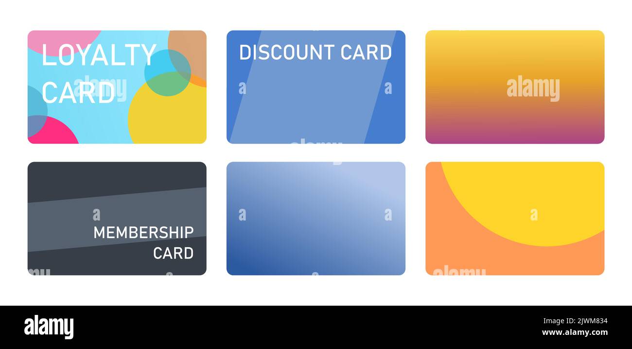 Set di modelli di carte fedeltà. Carte socio Club e carte sconto. Illustrazione vettoriale. Illustrazione Vettoriale