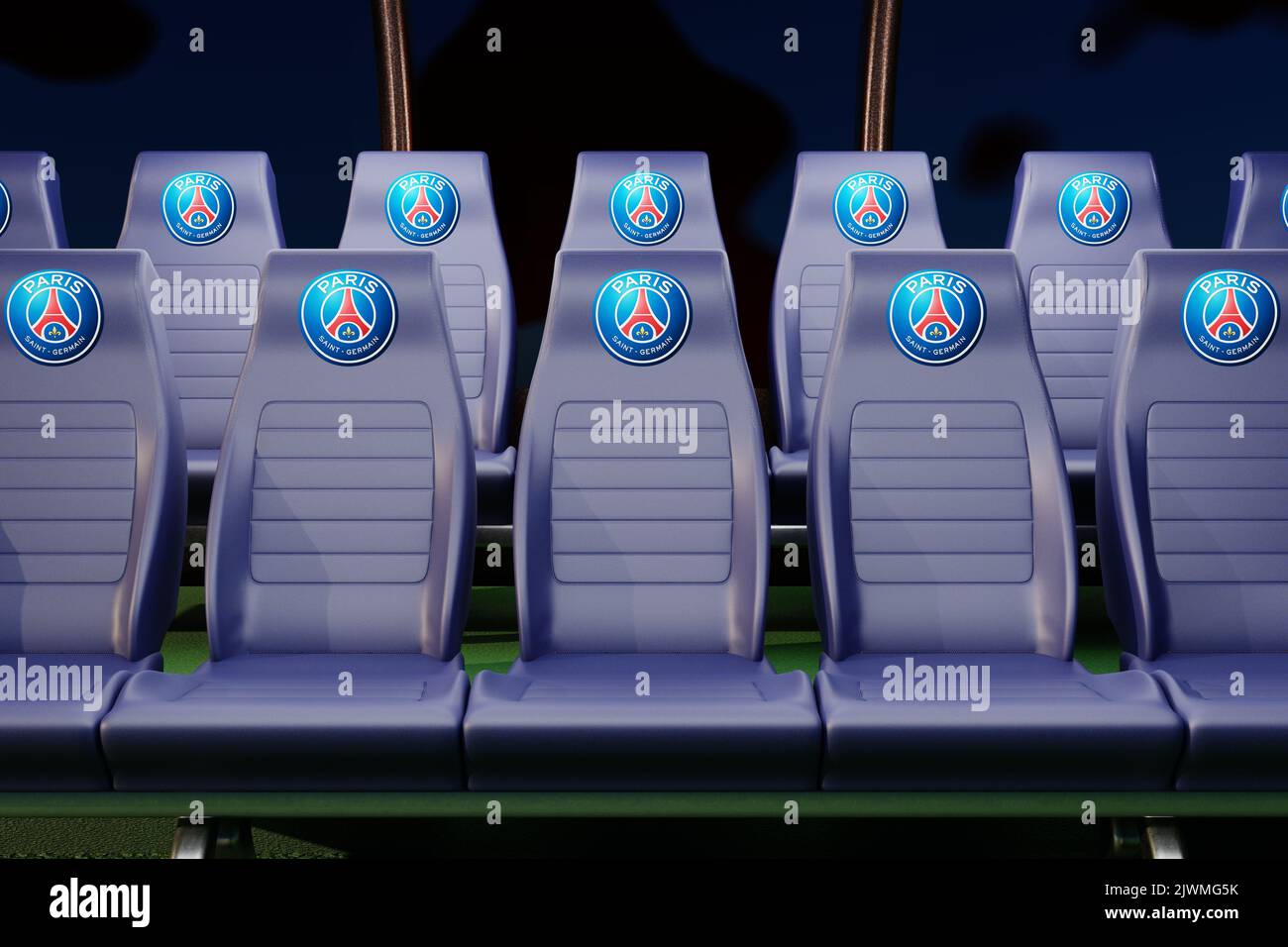Club di calcio Paris Saint-Germain. Sostituire il sedile unico. Rendering 3D Foto Stock