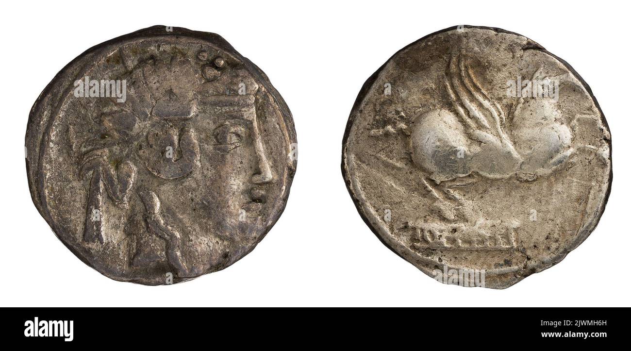 denario. Titius, Q. (fl. 90 a.C.), agente monetario, Republika Rzymska, emittente Foto Stock