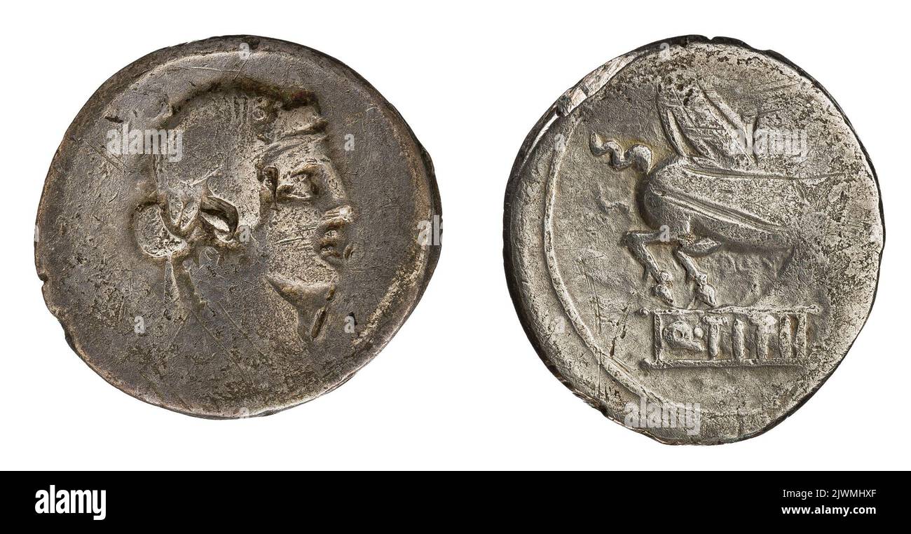 denario. Titius, Q. (fl. 90 a.C.), agente monetario, Republika Rzymska, emittente Foto Stock