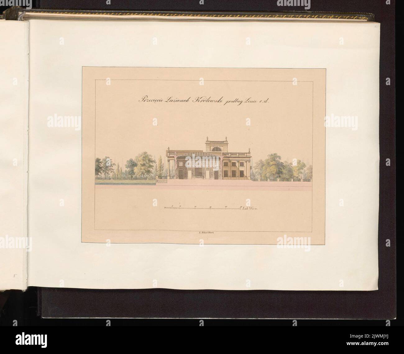 Przekrój poprzeczny Pałacu na Wodzie w Łazienkach. Krusman, Daniel (Warszawa ; Zakład litografzny ; 1821-1826), atelier di litografia, Schmidtner, Leonhard (1799-1873), artista grafico Foto Stock