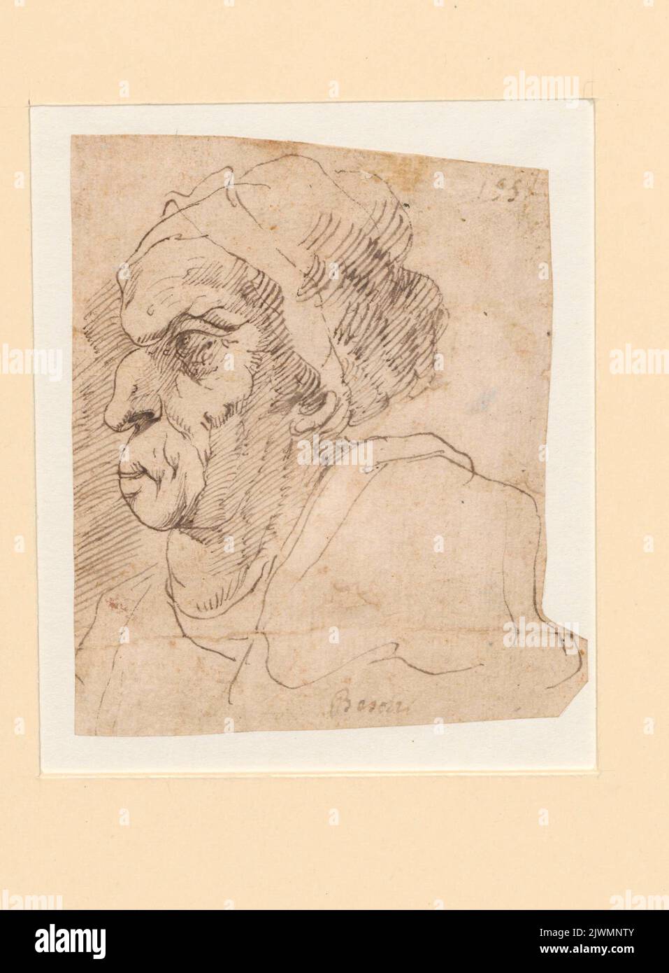 Busto di un uomo in turbante, profilo a sinistra. Besozzi, Giovanni Ambrogio (1648-1706), disegnatore, cartoonista Foto Stock