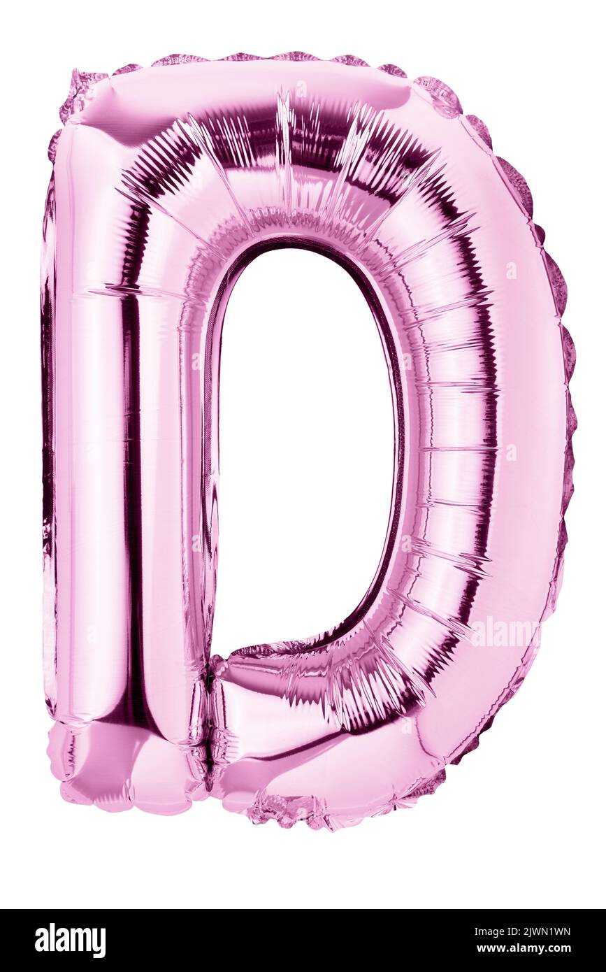 Lettera D in palloncino in mylar rosa isolato su bianco Foto Stock