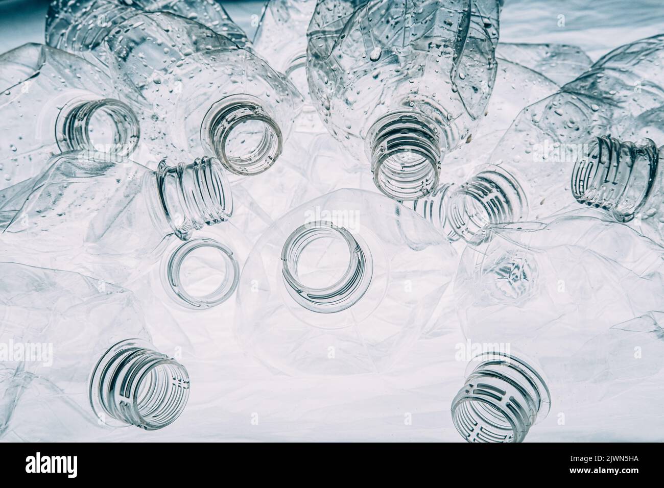 plastica riciclaggio raccolta rifiuti bottiglie umide Foto Stock