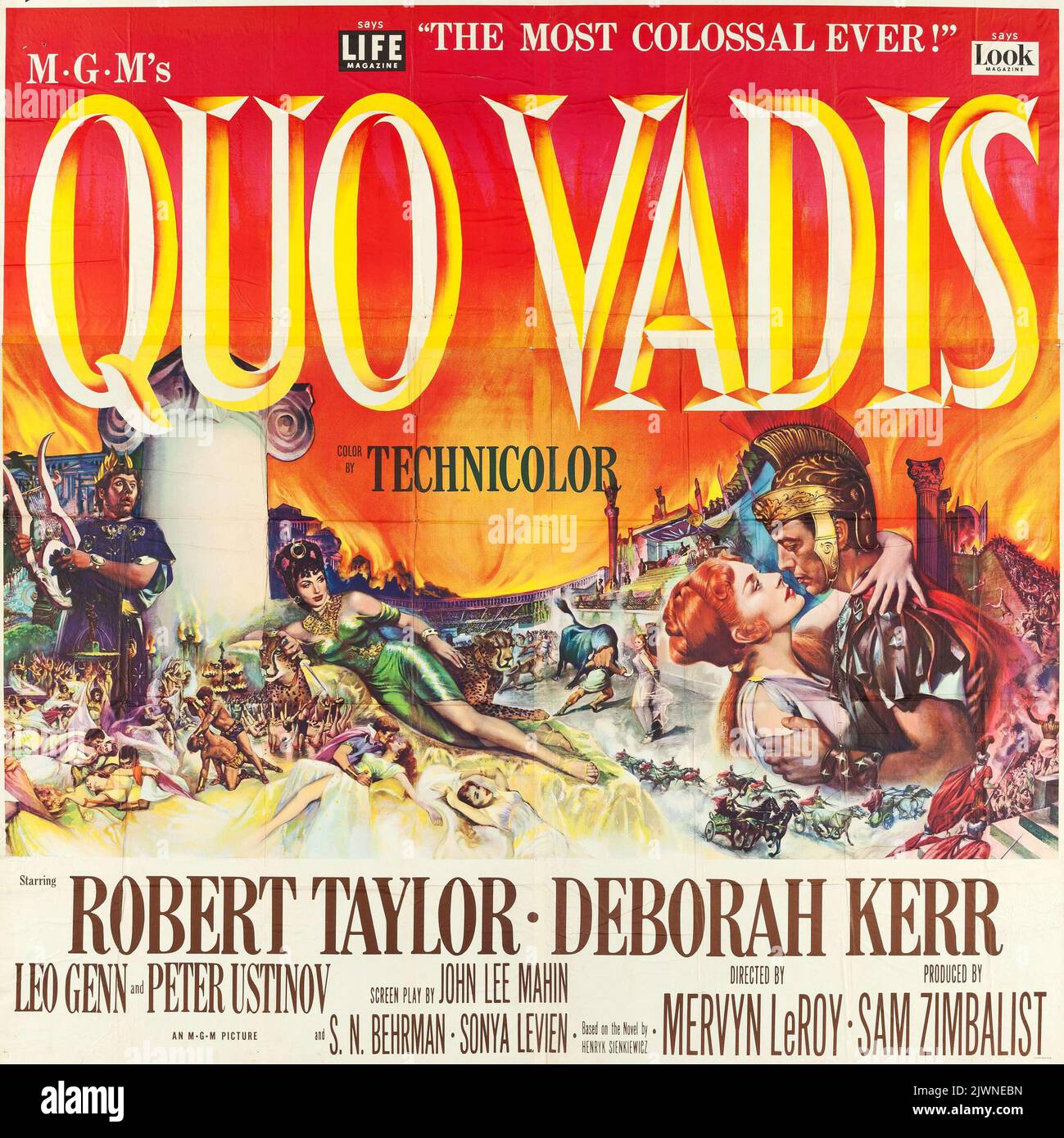 Quo Vadis (MGM, 1951). Poster della pellicola a sei fogli. Il drammatico storico feat Robert Taylor, Deborah Kerr, Leo Genn e Peter Ustinov. Foto Stock
