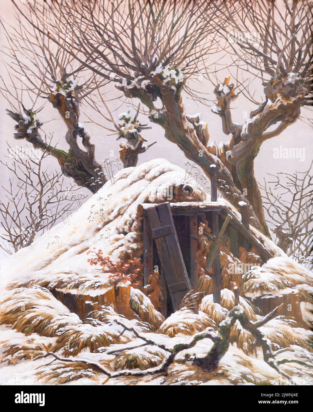 Cabina coperta di neve, Caspar David Friedrich. 1827, Alte Nationalgalerie, Berlino, Germania, Europa Foto Stock