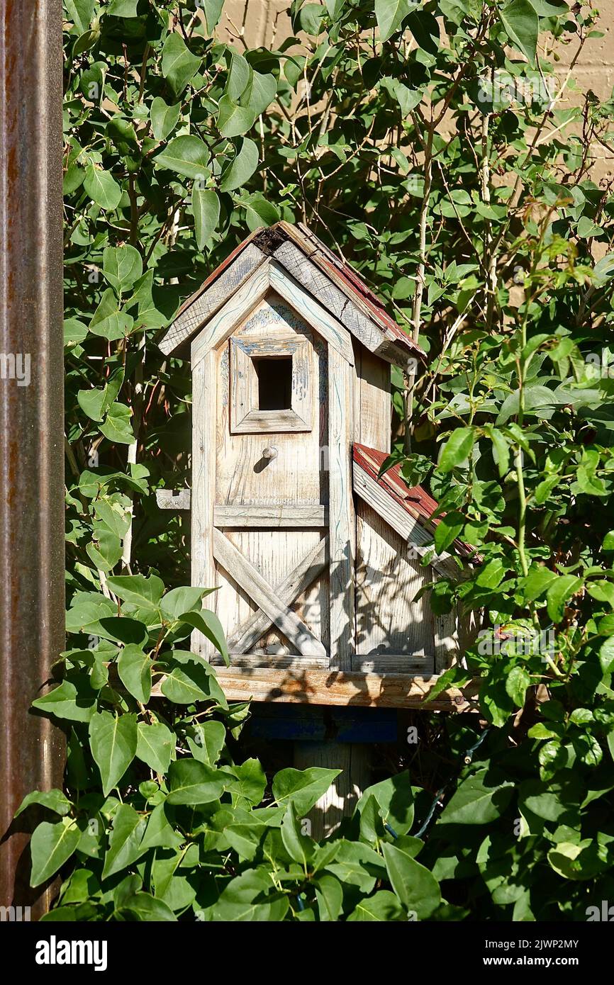 casa di uccelli in stile casale in legno Foto Stock