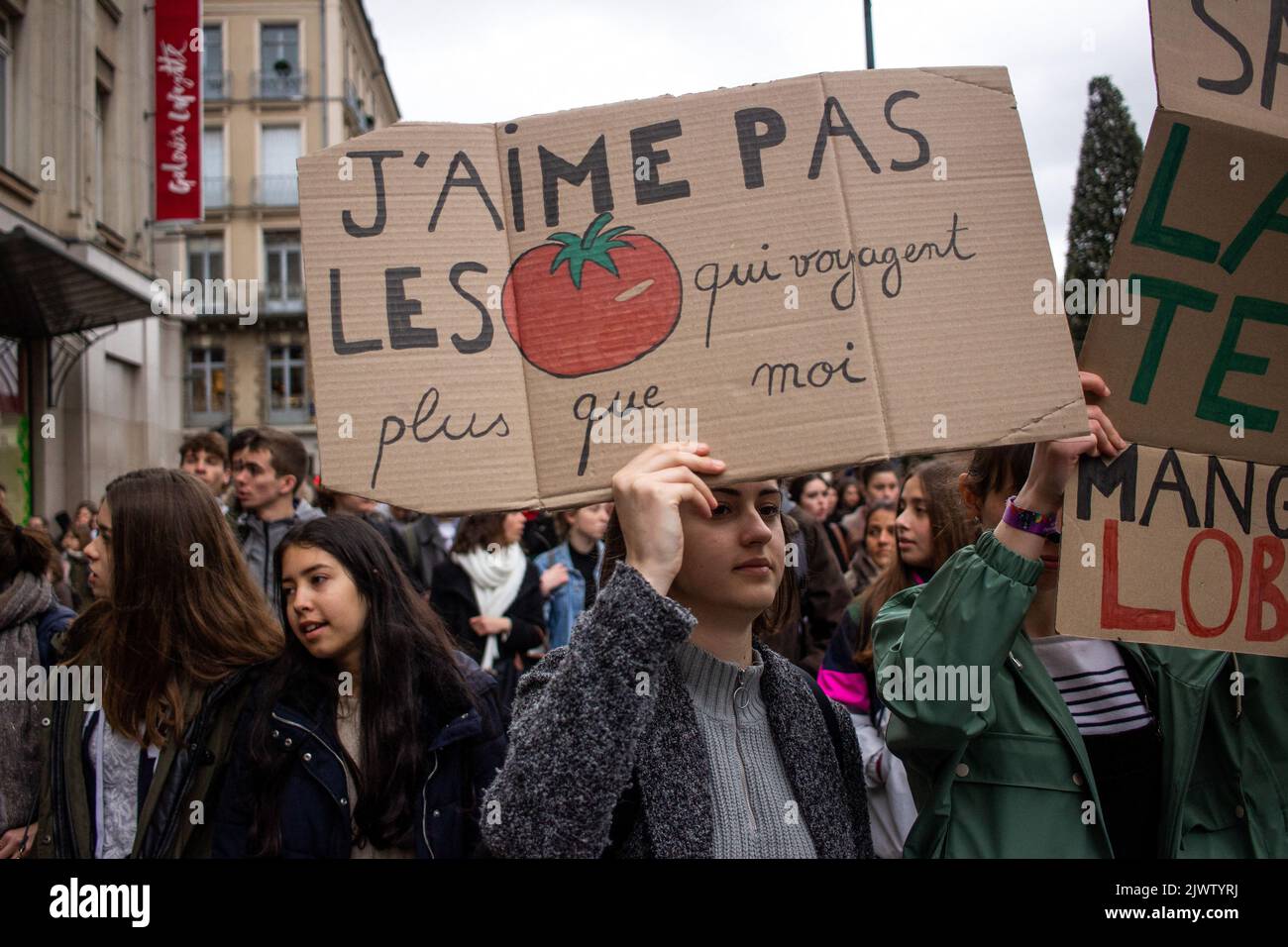 Gli studenti delle scuole superiori hanno tenuto una marcia di protesta contro il degrado ambientale continuata in tutto il mondo, con i dimostranti che chiedono un'azione decisiva per affrontare il cambiamento climatico. Rennes, Francia. Foto Stock