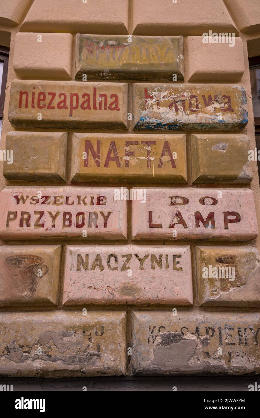Pre-guerra segno polacco Lviv, Ucraina Foto Stock