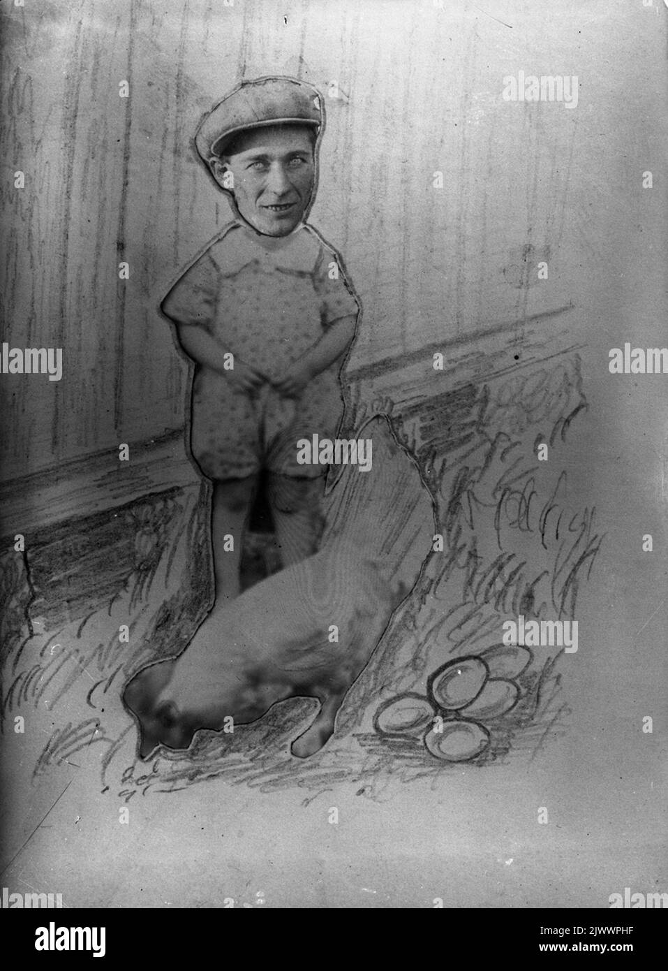 Cartolina di Pasqua con volto in copia. Påskkort med ansikte inkopierat. Foto Stock