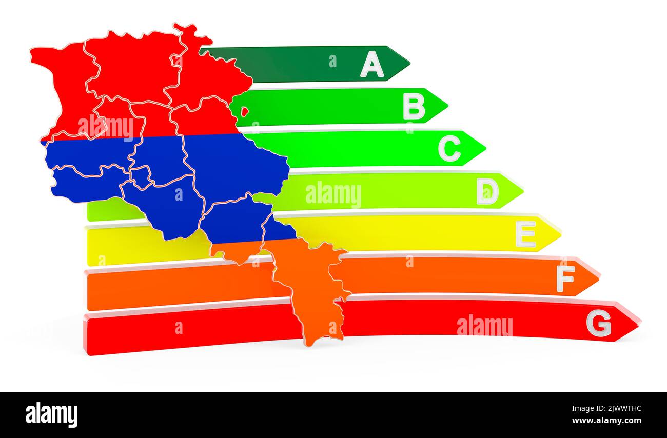 Mappa armena con efficienza energetica, rendering 3D isolato su sfondo bianco Foto Stock