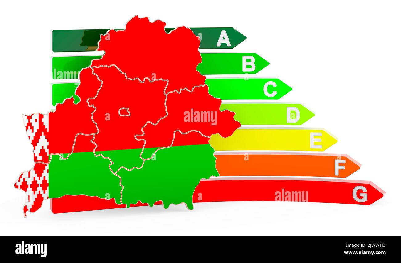 Mappa bielorussa con efficienza energetica, rendering 3D isolato su sfondo bianco Foto Stock