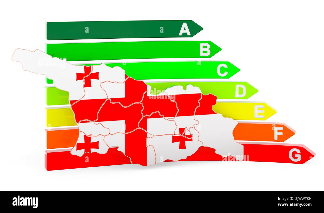 Mappa georgiana con efficienza energetica, rendering 3D isolato su sfondo bianco Foto Stock