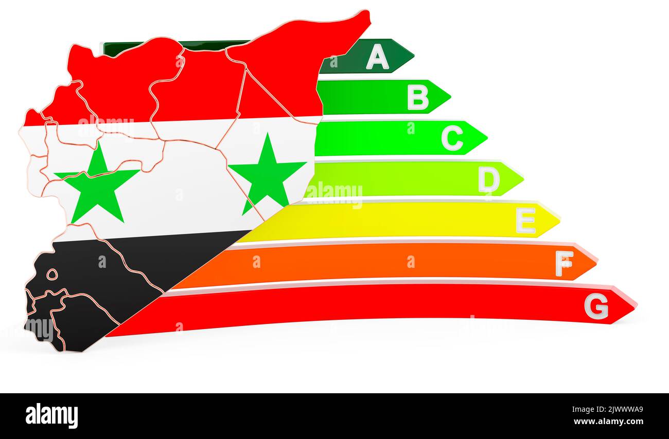 Mappa siriana con efficienza energetica, rendering 3D isolato su sfondo bianco Foto Stock