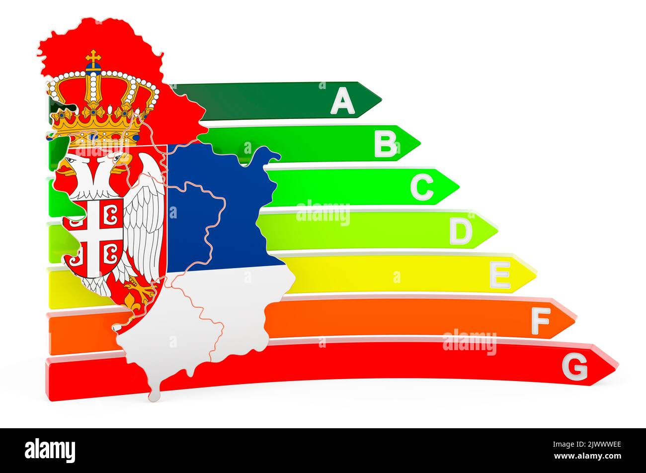 Mappa serba con efficienza energetica, rendering 3D isolato su sfondo bianco Foto Stock