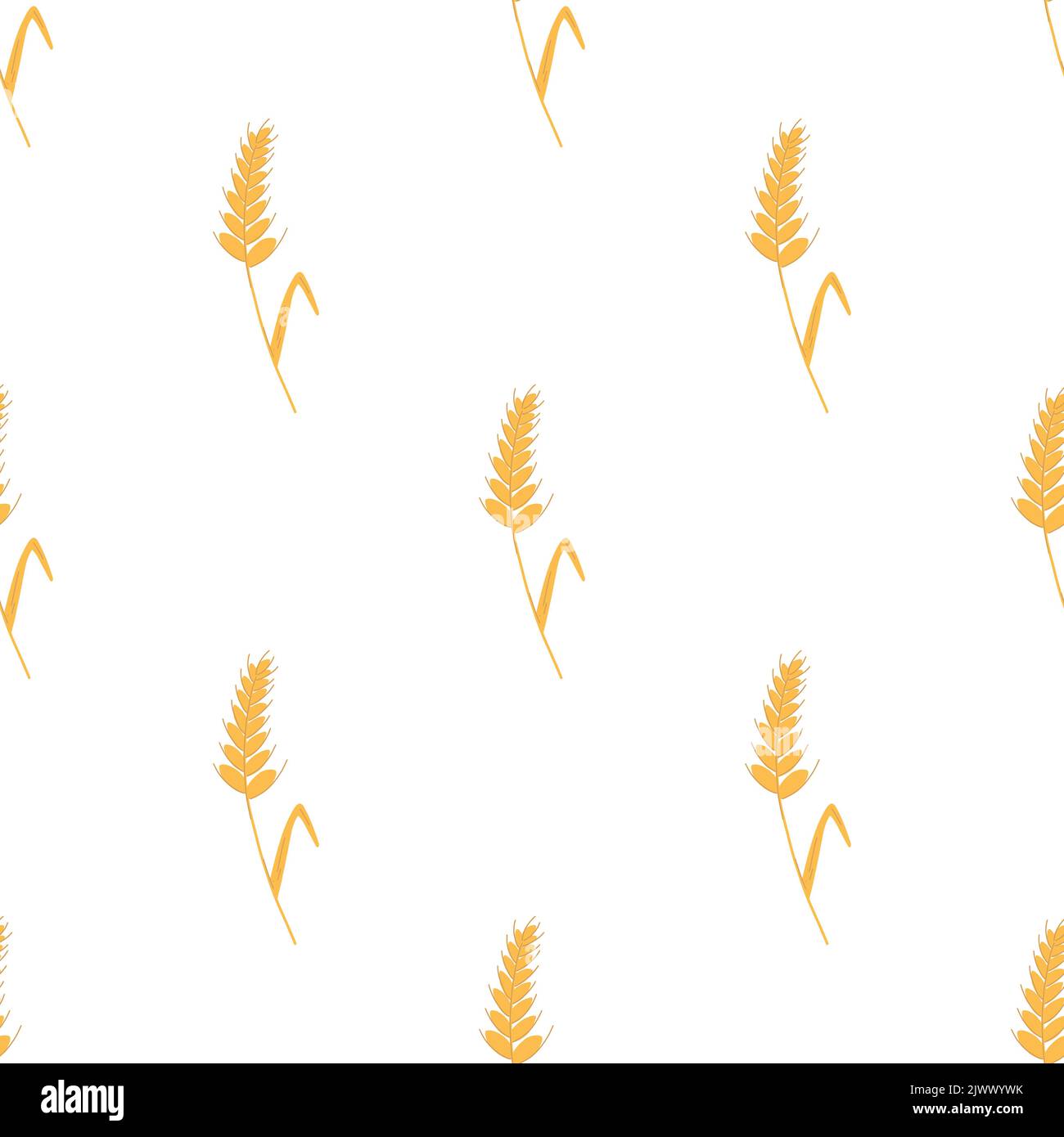 Motivo senza cuciture con spikelets e grani di grano su fondo bianco. Disegno piano vettoriale per imballaggi per backery, produzione di farine Illustrazione Vettoriale