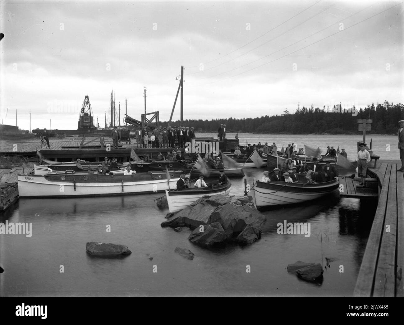 Barche nel porto di Norrsundet. Båtar i hamnen i Norrsundet. Foto Stock