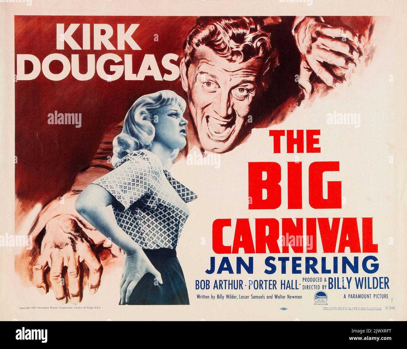 Poster 'Style B' a mezza pagina per il film del 1951 Ace in the Hole, con il titolo alternativo The Big Carnival - Kirk Douglas. Foto Stock