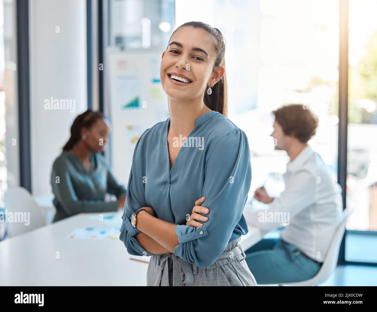 Startup team manager, donna ceo in affari e riunione aziendale ufficio. Successo aziendale, motivazione al lavoro e carriera professionale. Leadership Foto Stock